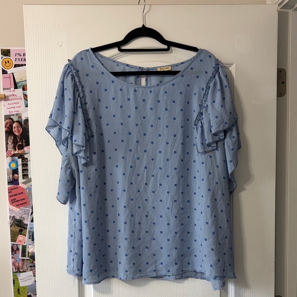 Lily White Light Blue Polka Dot Blouse